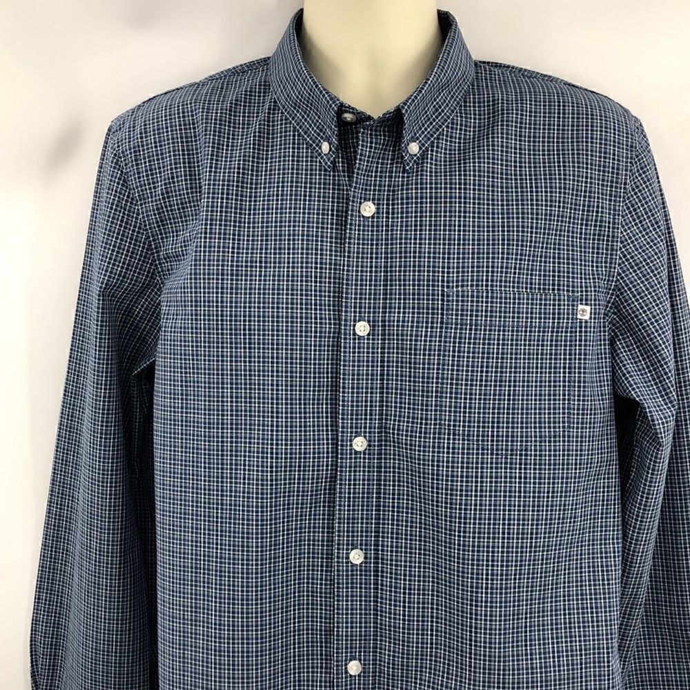 Timberland long sleeve blue white small plaid shirt